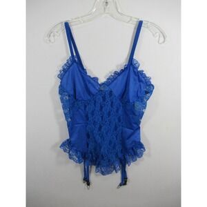 Vintage Nan Flower Lace Camisole w/Garters Medium Blue Nylon Open Bottom